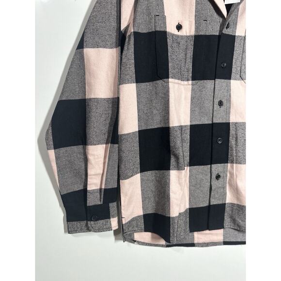 NWT Pacsun Mens Classic Plaid Flannel Button Down Long Sleeve Pink/Black Small - Picture 8 of 12